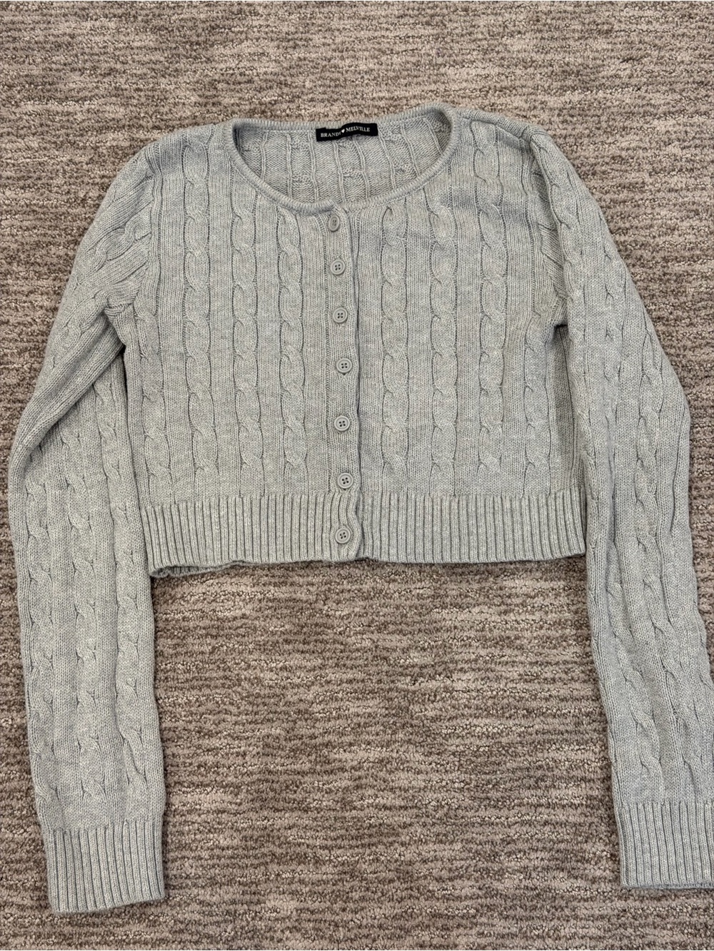 Brandy Melville Light Grey Cable Knit Cropped Cardigan Button Up 100% Cotton S